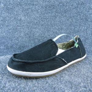 Sanuk Women Flat Shoes Black Fabric Slip On Size 8.5 Medium